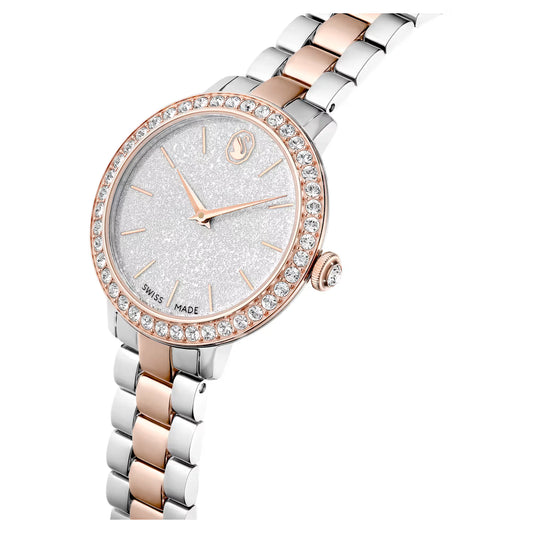 Matrix 3-link watch, Swiss Made, Metal bracelet, Silver Tone, Rose gold-tone finish