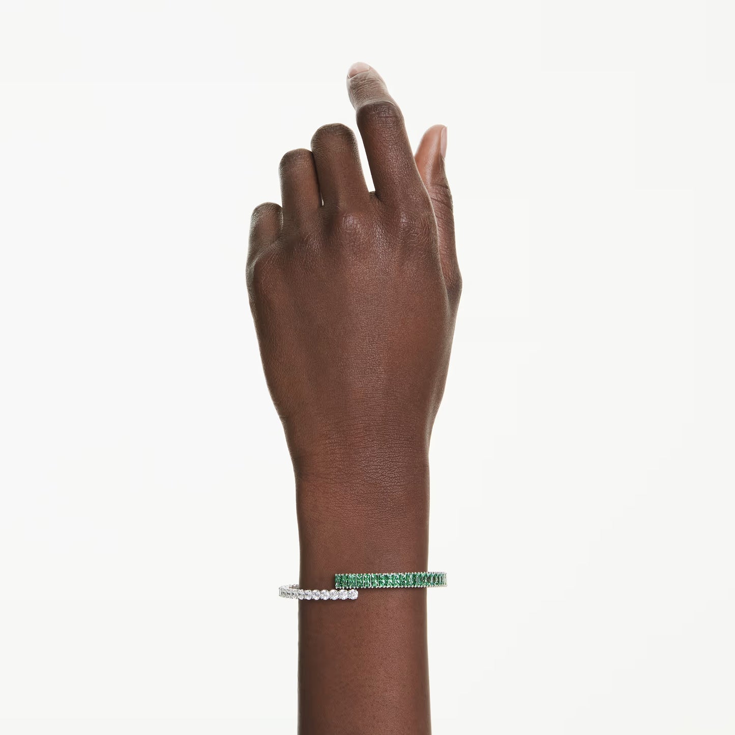 Matrix bangle, Mixed cuts, Green, Rhodium plated, Medium