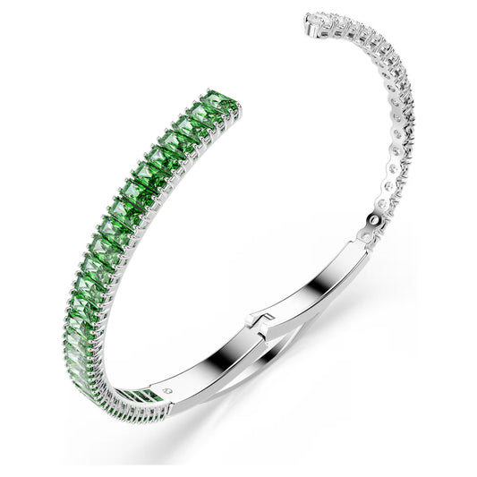 Matrix bangle, Mixed cuts, Green, Rhodium plated, Medium