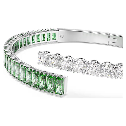 Matrix bangle, Mixed cuts, Green, Rhodium plated, Medium