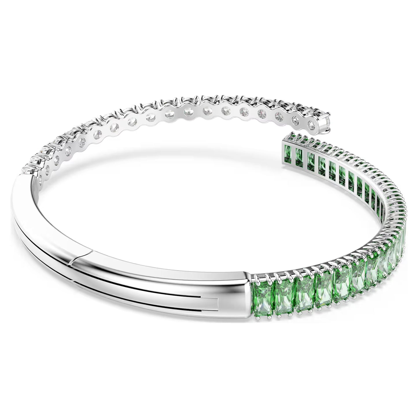 Matrix bangle, Mixed cuts, Green, Rhodium plated, Medium