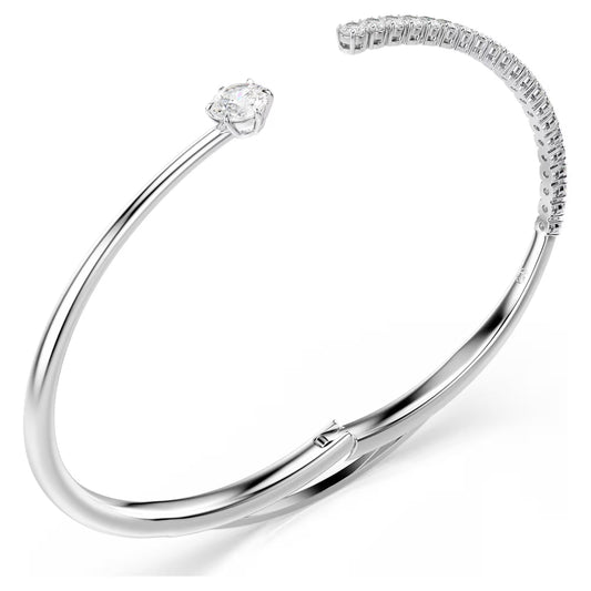 Matrix bangle Round cut, White, Rhodium plated - Size Large