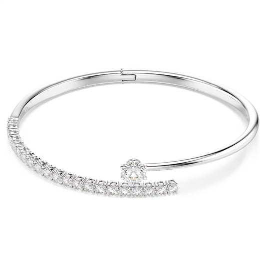 Matrix bangle Round cut, White, Rhodium plated - Size Large