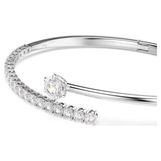 Matrix bangle Round cut, White, Rhodium plated - Size Large