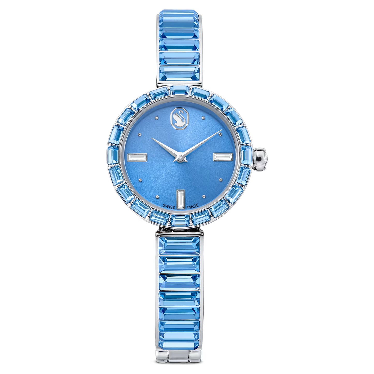 Matrix bangle watch, Swiss Made, Crystal bracelet, Blue, Stainless steel