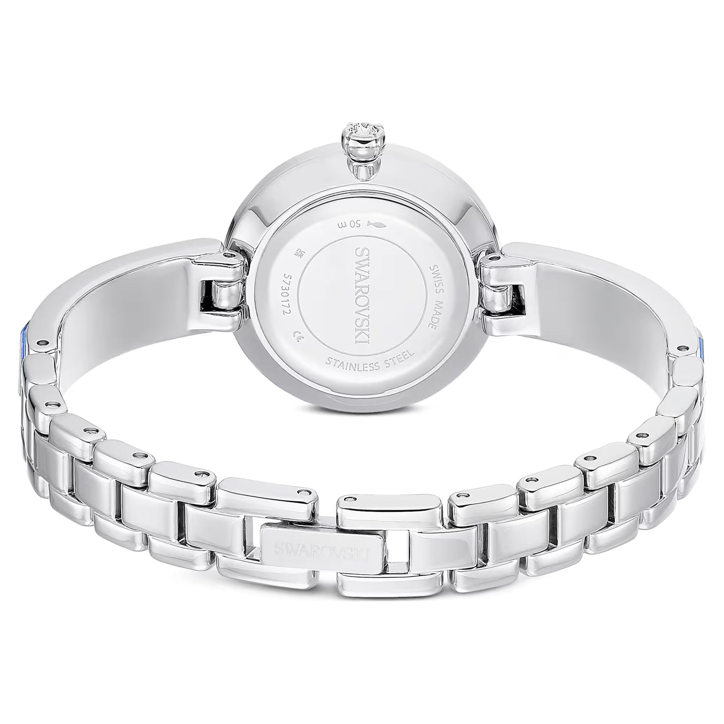 Matrix bangle watch, Swiss Made, Crystal bracelet, Blue, Stainless steel