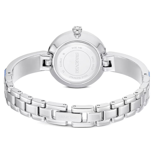 Matrix bangle watch, Swiss Made, Crystal bracelet, Blue, Stainless steel