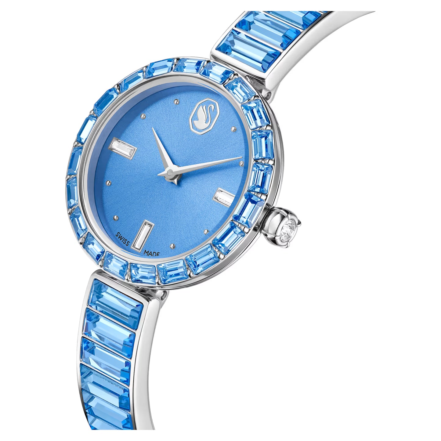 Matrix bangle watch, Swiss Made, Crystal bracelet, Blue, Stainless steel