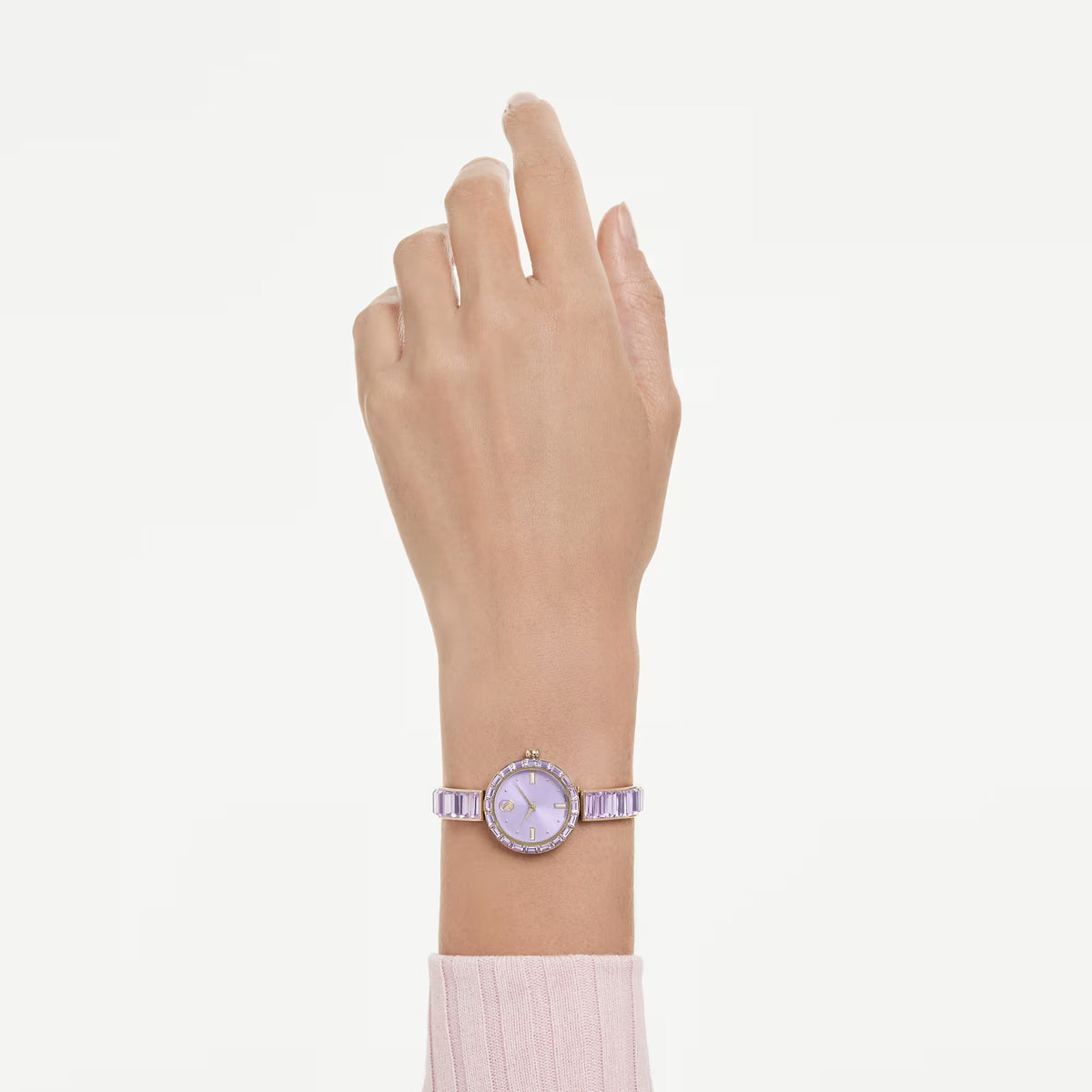 Matrix bangle watch, Swiss Made, Crystal bracelet, Purple, Champagne gold-tone finish