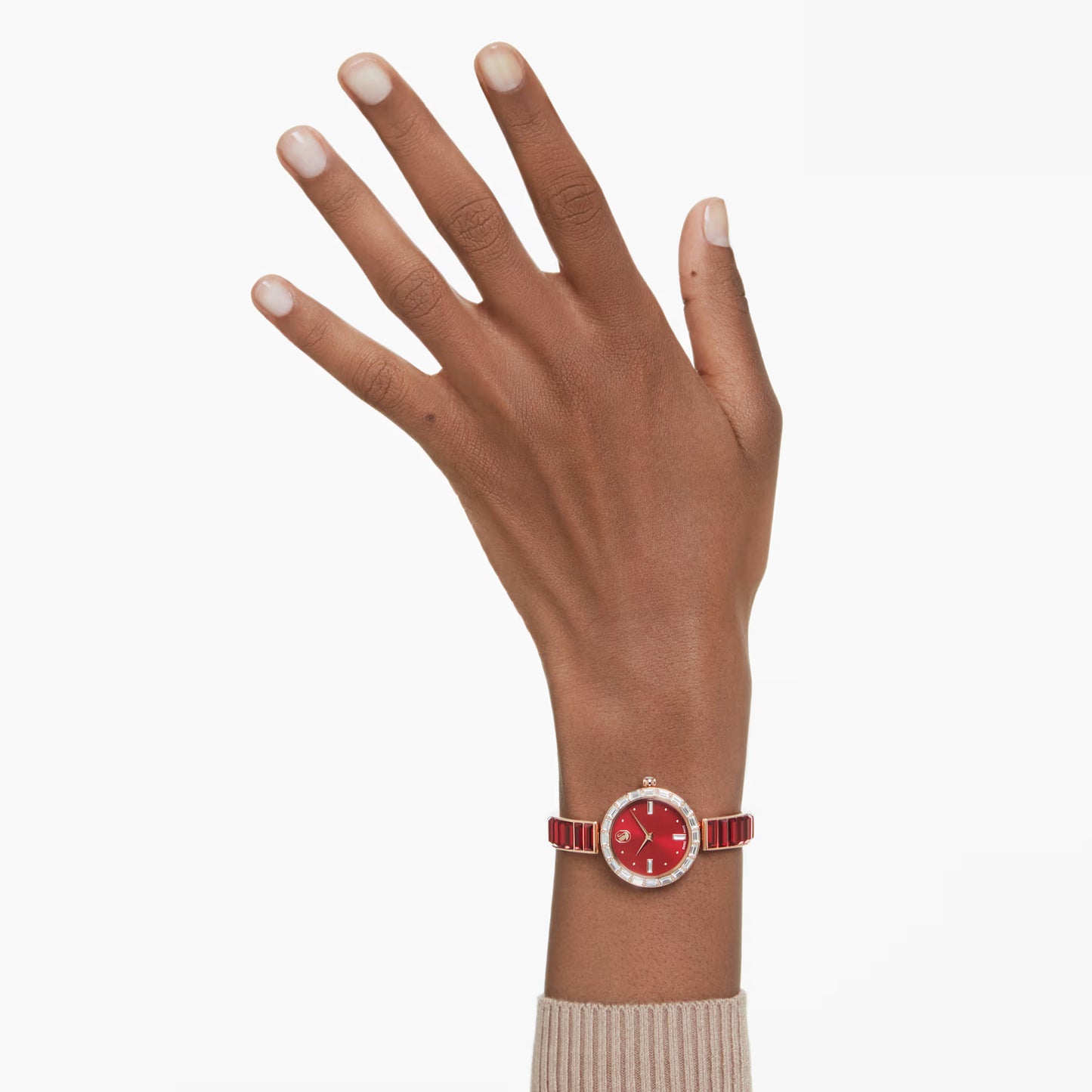 Matrix bangle watch, Swiss Made, Crystal bracelet, Red, Rose gold-tone finish