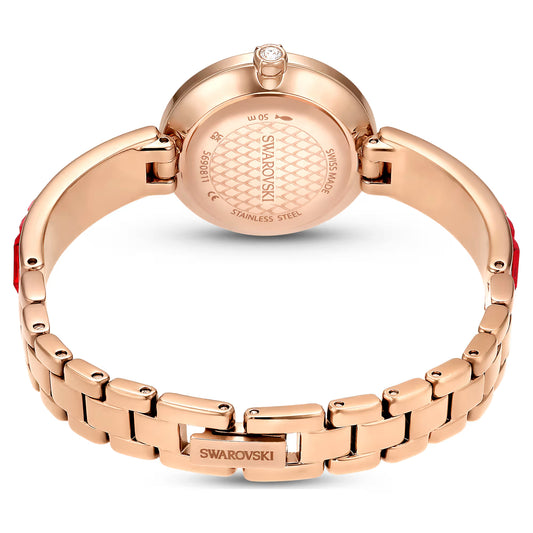 Matrix bangle watch, Swiss Made, Crystal bracelet, Red, Rose gold-tone finish