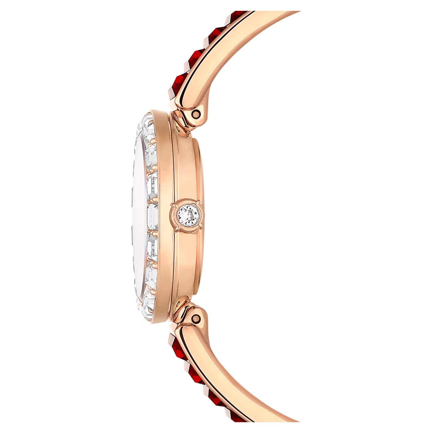 Matrix bangle watch, Swiss Made, Crystal bracelet, Red, Rose gold-tone finish