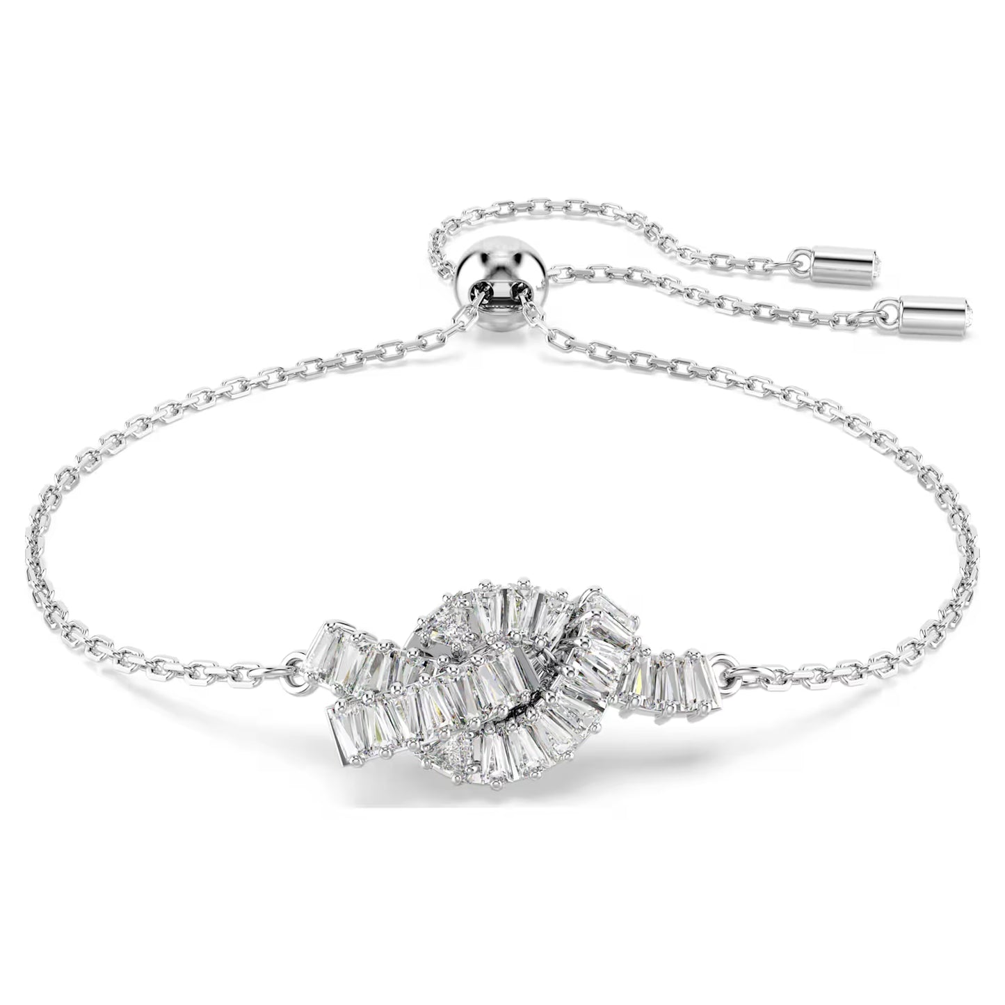 Matrix bracelet, Baguette cut, Knot, White, Rhodium plated