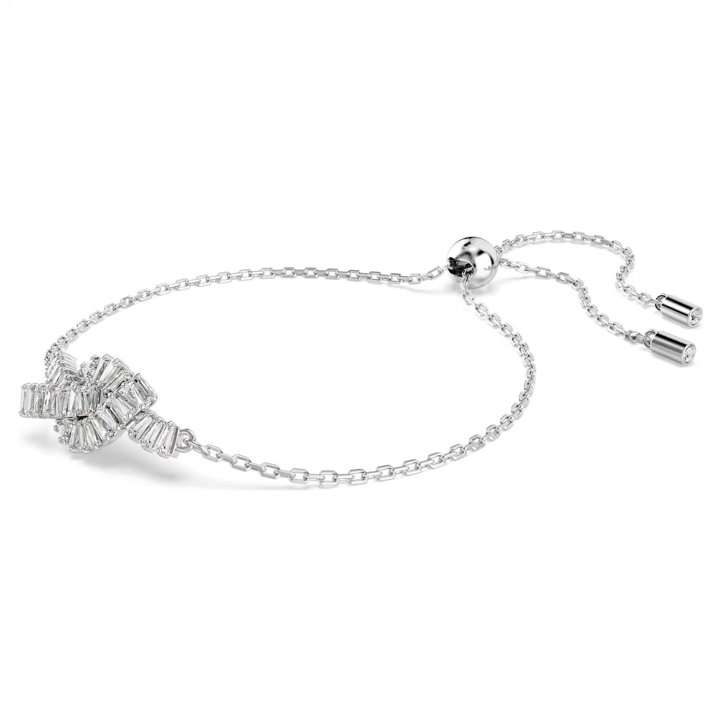 Matrix bracelet, Baguette cut, Knot, White, Rhodium plated