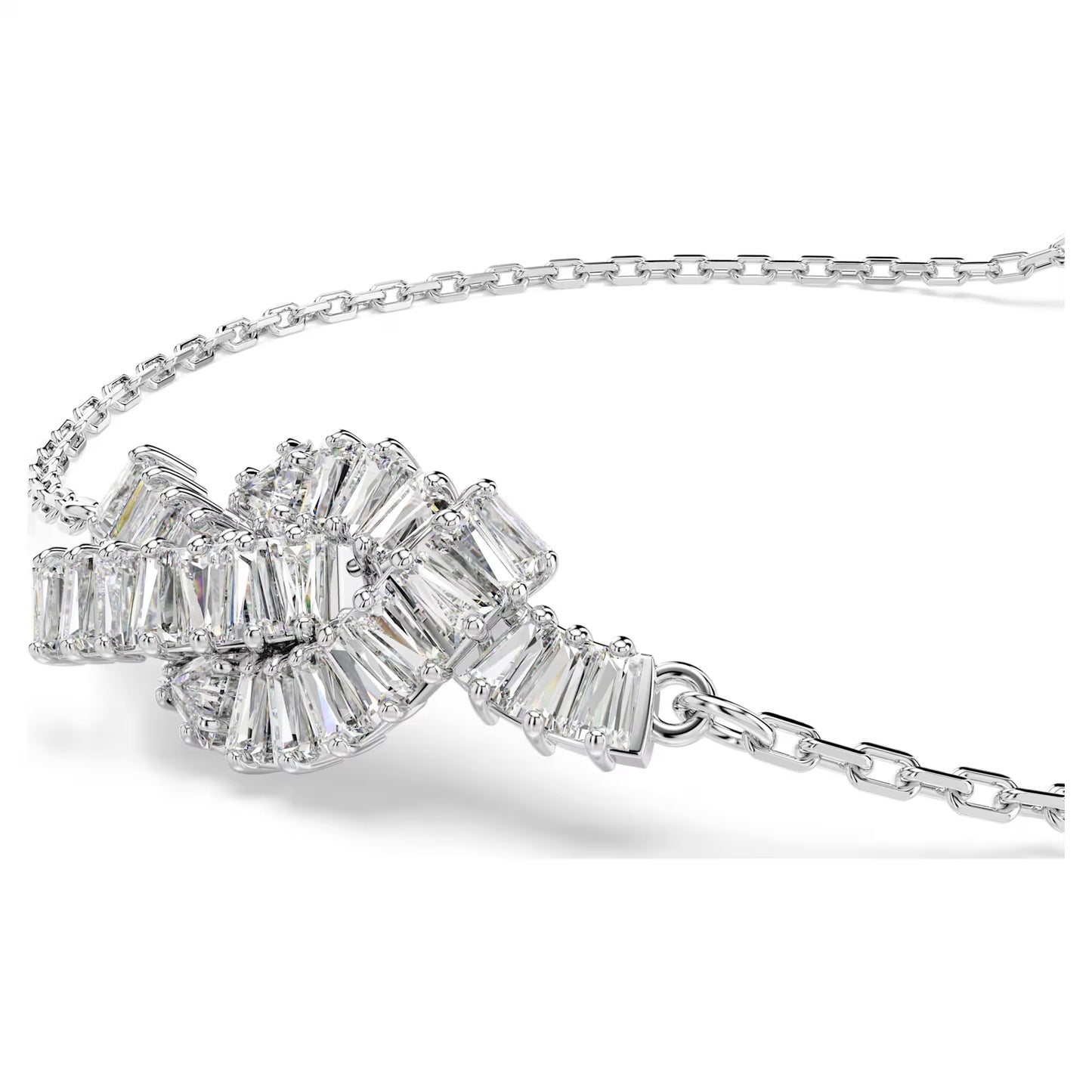 Matrix bracelet, Baguette cut, Knot, White, Rhodium plated