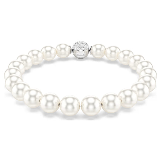 Matrix bracelet, Crystal pearl, White, Rhodium plated