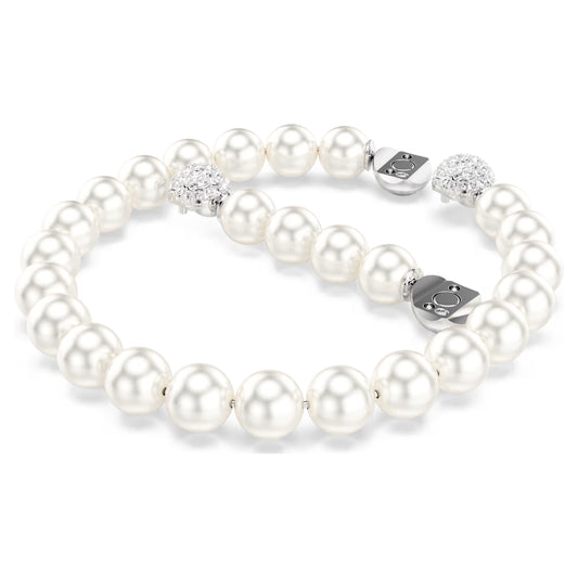 Matrix bracelet, Crystal pearl, White, Rhodium plated