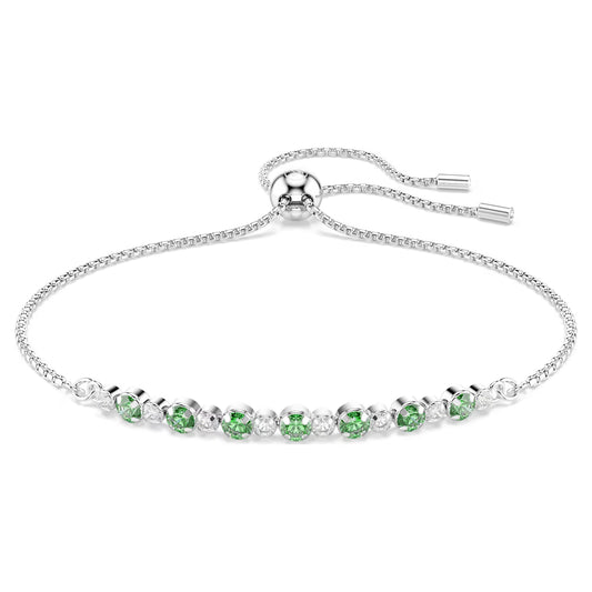 Matrix bracelet Round cut, Green, Rhodium plated