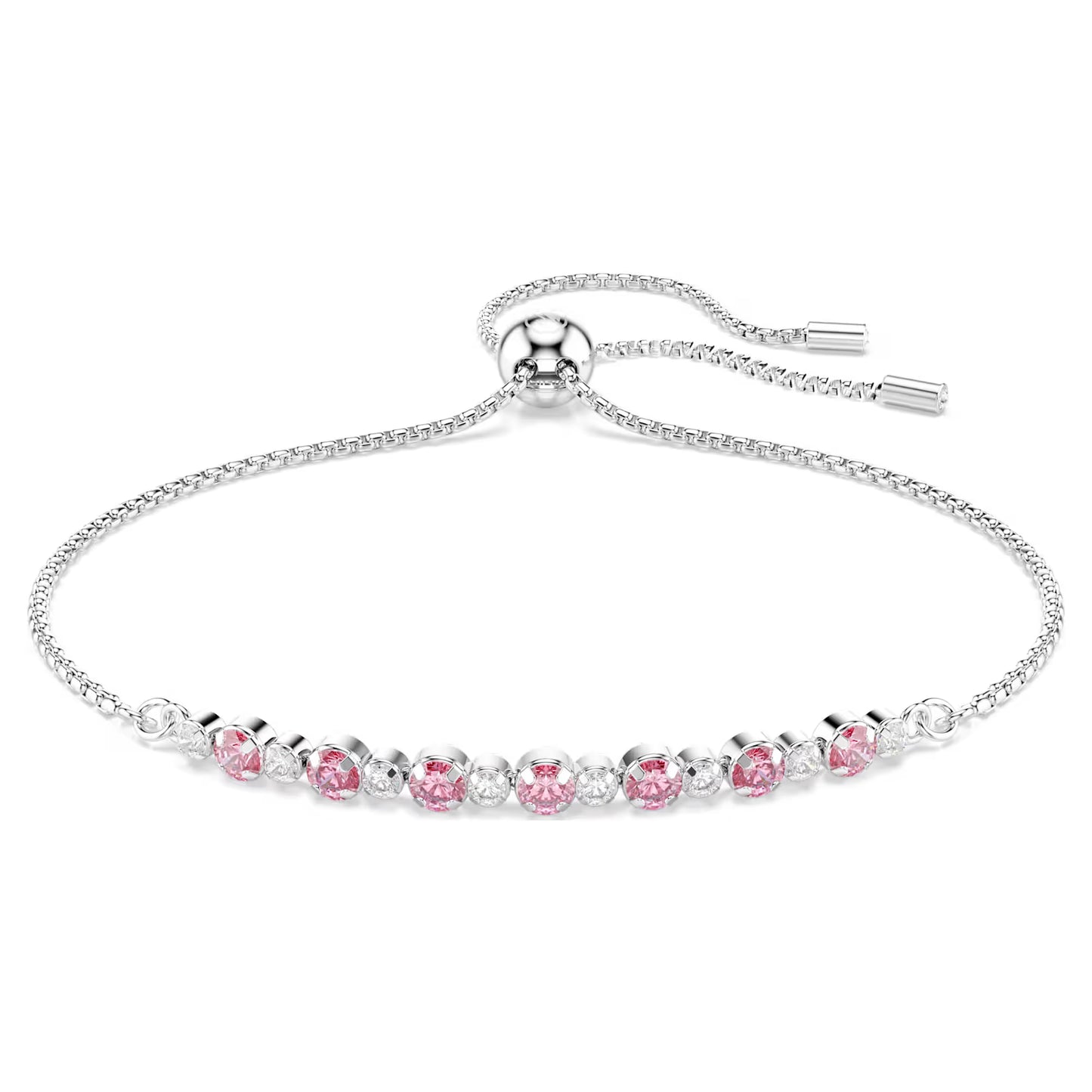 Matrix bracelet Round cut, Pink, Rhodium plated
