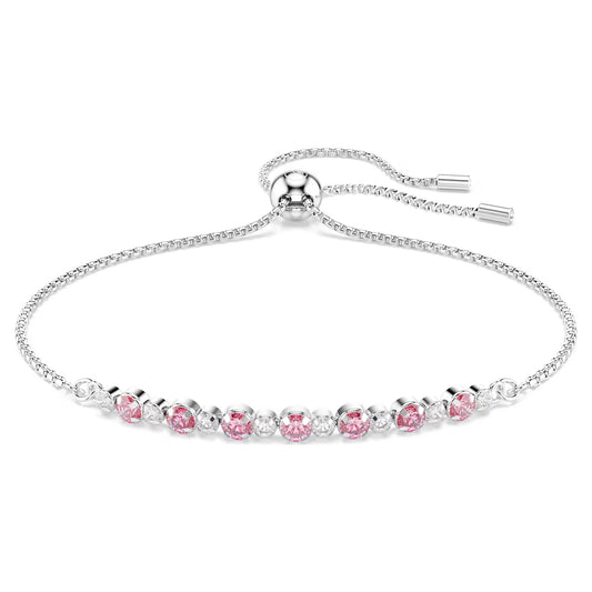 Matrix bracelet Round cut, Pink, Rhodium plated