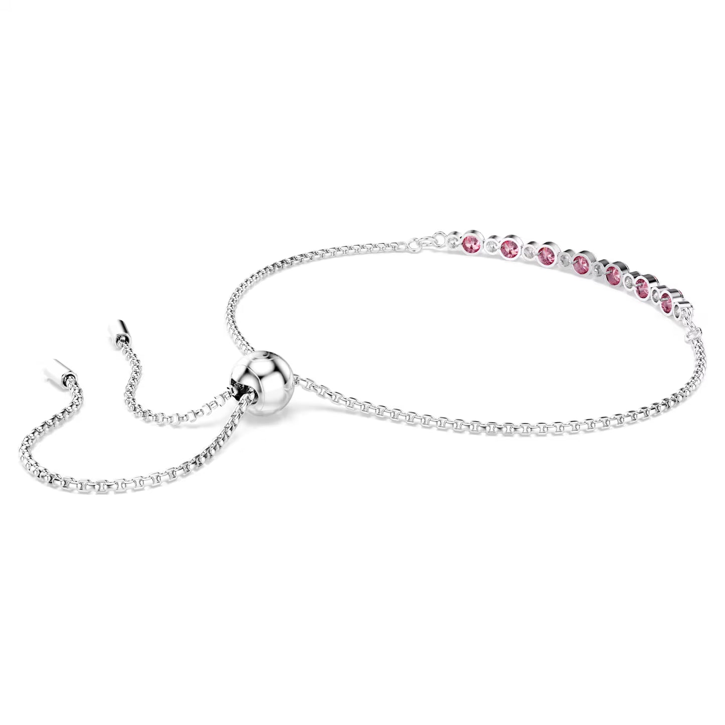 Matrix bracelet Round cut, Pink, Rhodium plated