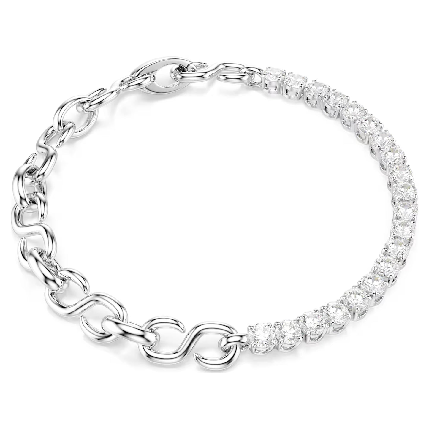 Matrix bracelet, Round cut, White, Rhodium plated