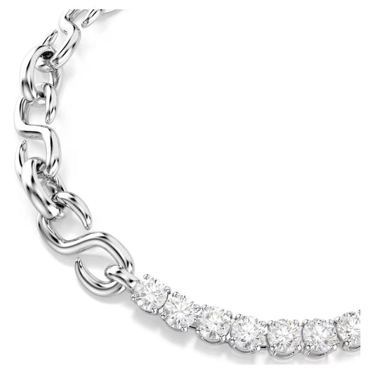 Matrix bracelet, Round cut, White, Rhodium plated