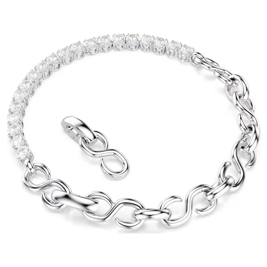 Matrix bracelet, Round cut, White, Rhodium plated