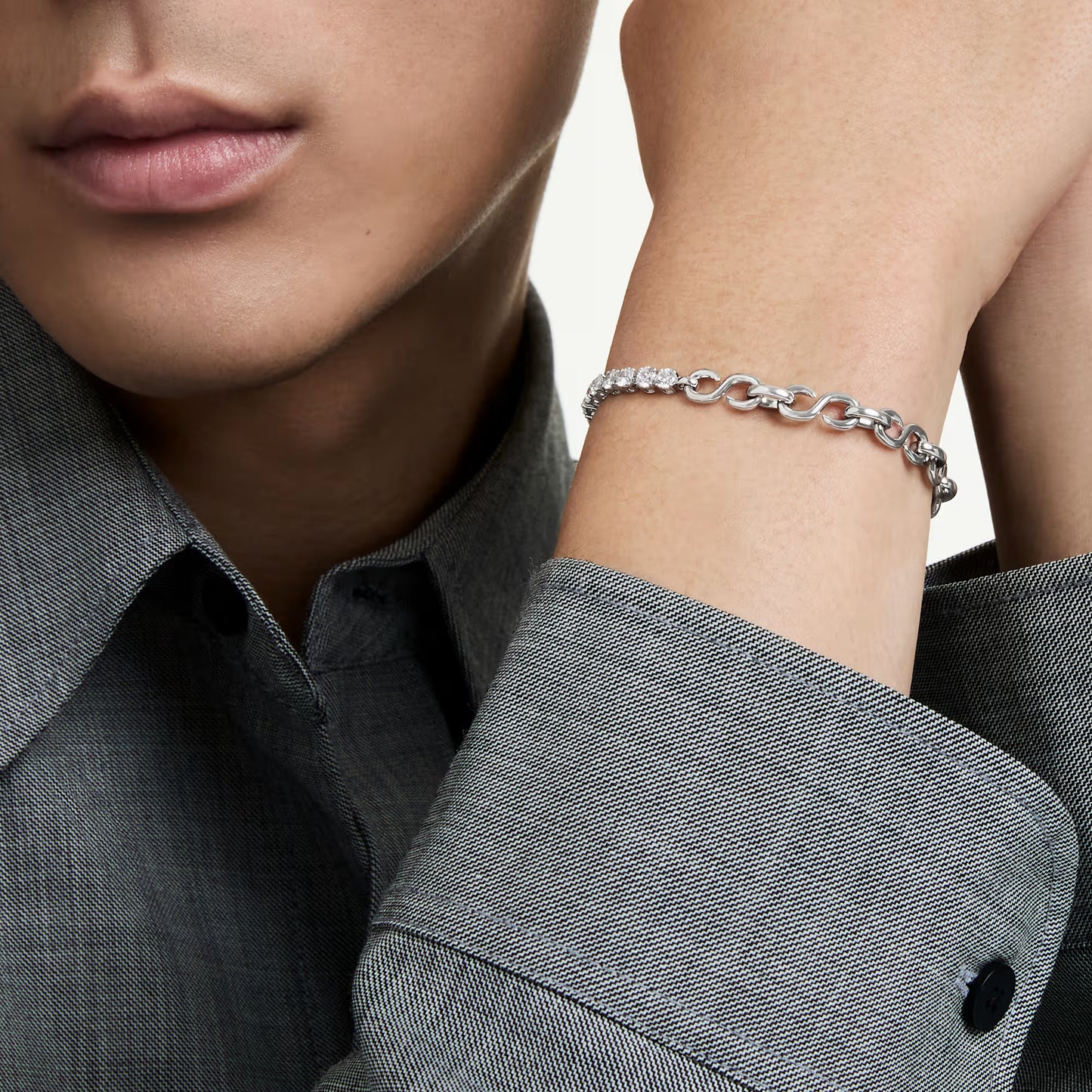 Matrix bracelet, Round cut, White, Rhodium plated