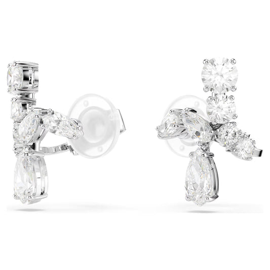 Matrix clip earrings, Mixed cuts, White, Rhodium
