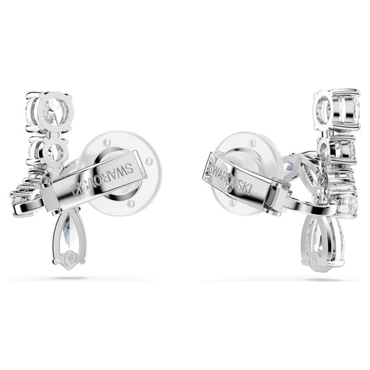Matrix clip earrings, Mixed cuts, White, Rhodium