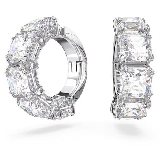 Millenia clip earrings, Square cut, White, Rhodium