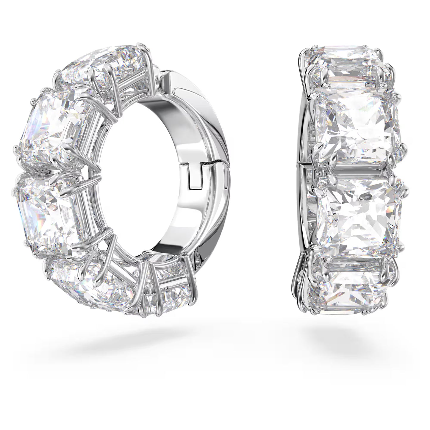 Millenia clip earrings, Square cut, White, Rhodium