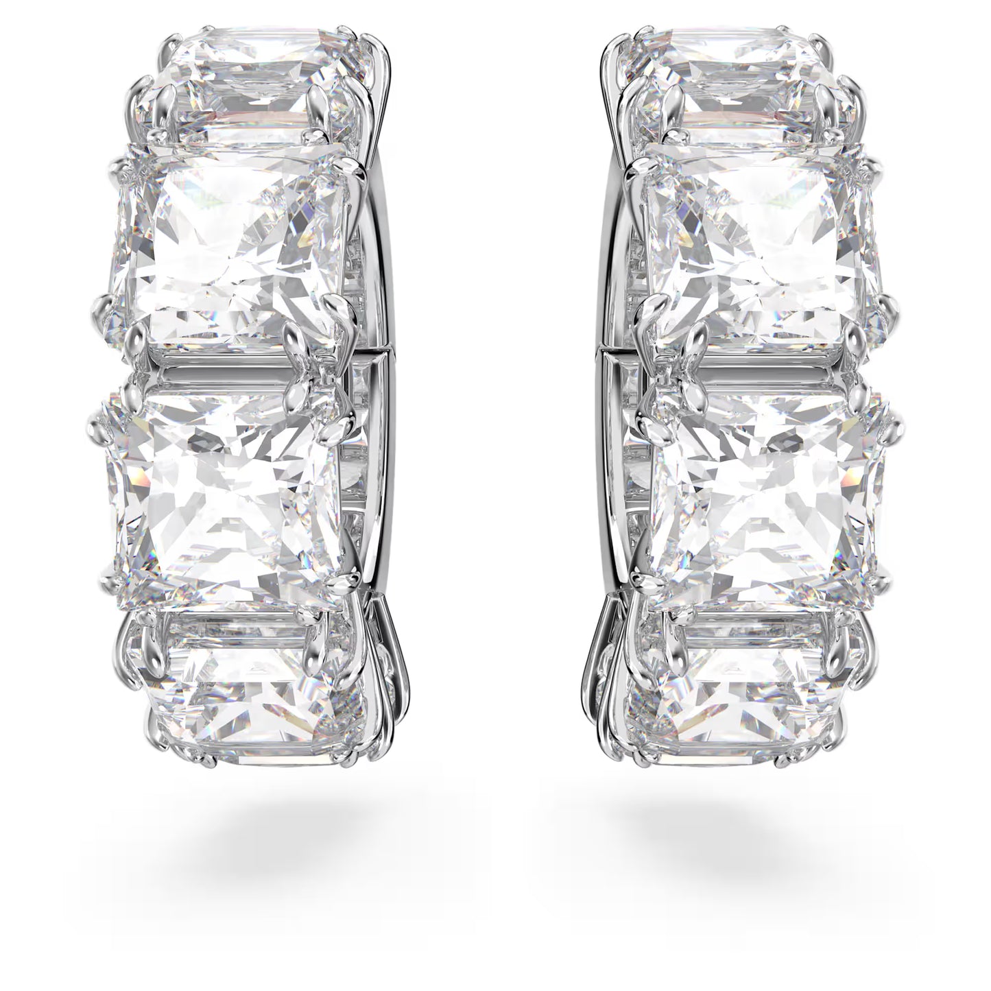 Millenia clip earrings, Square cut, White, Rhodium