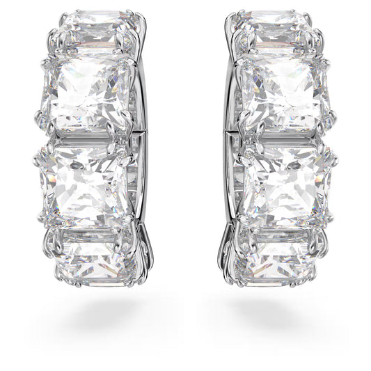 Millenia clip earrings, Square cut, White, Rhodium