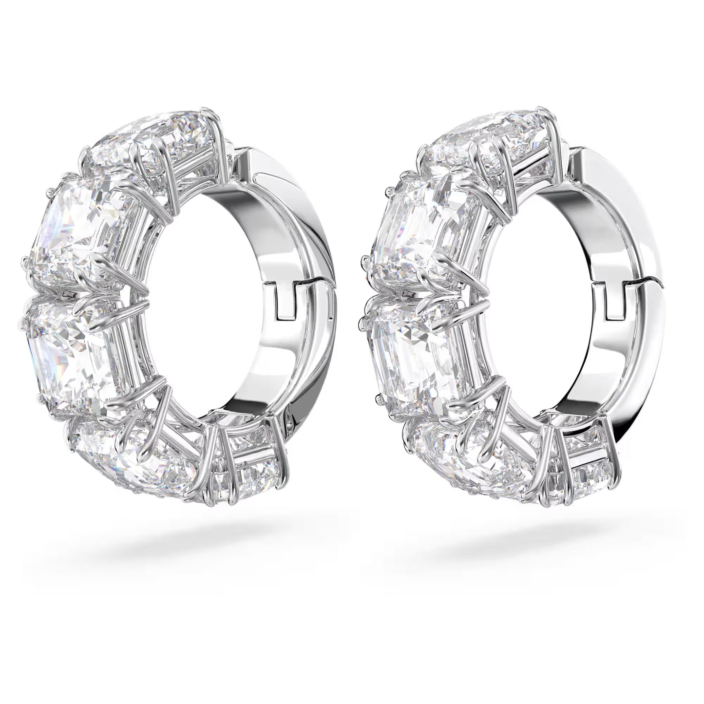 Millenia clip earrings, Square cut, White, Rhodium