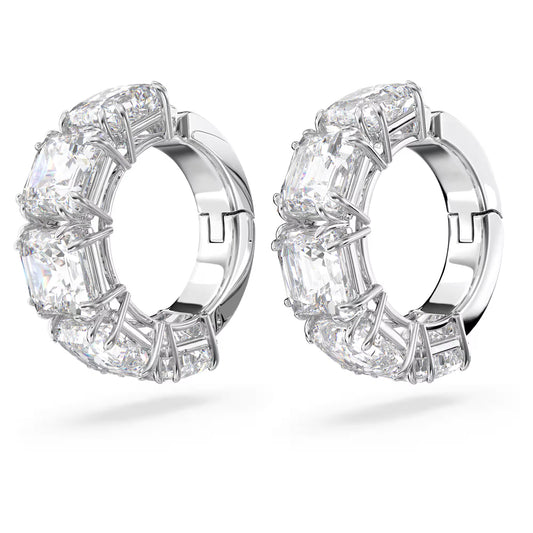 Millenia clip earrings, Square cut, White, Rhodium