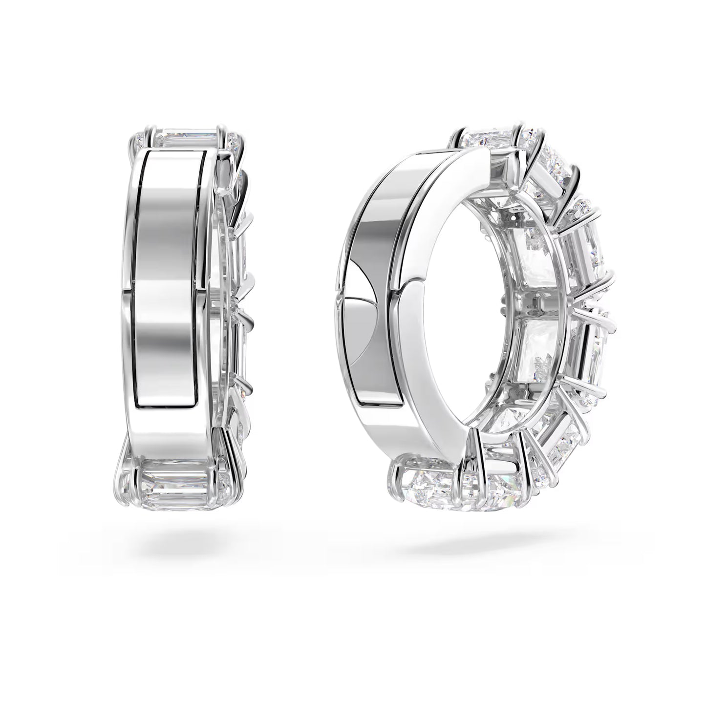 Millenia clip earrings, Square cut, White, Rhodium