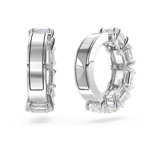 Millenia clip earrings, Square cut, White, Rhodium