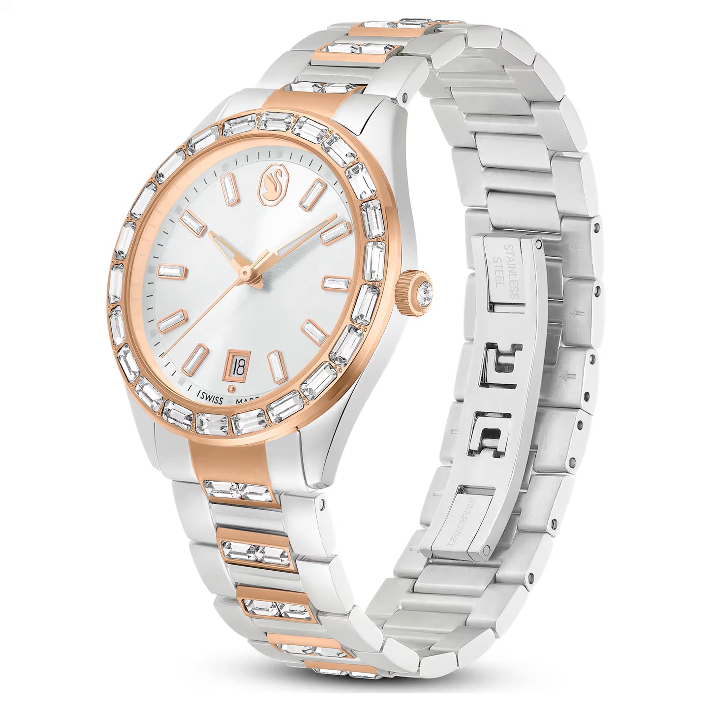 Matrix date watch, Swiss Made, Metal bracelet, Rose gold tone, Mixed metal finish