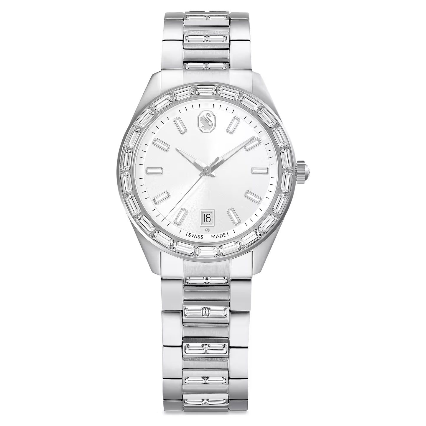 Matrix date watch, Swiss Made, Metal bracelet, Silver Tone, Stainless steel