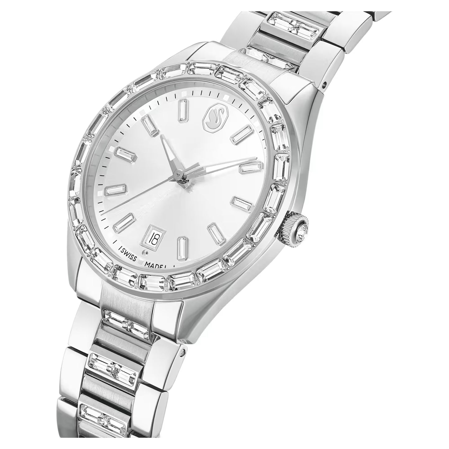 Matrix date watch, Swiss Made, Metal bracelet, Silver Tone, Stainless steel