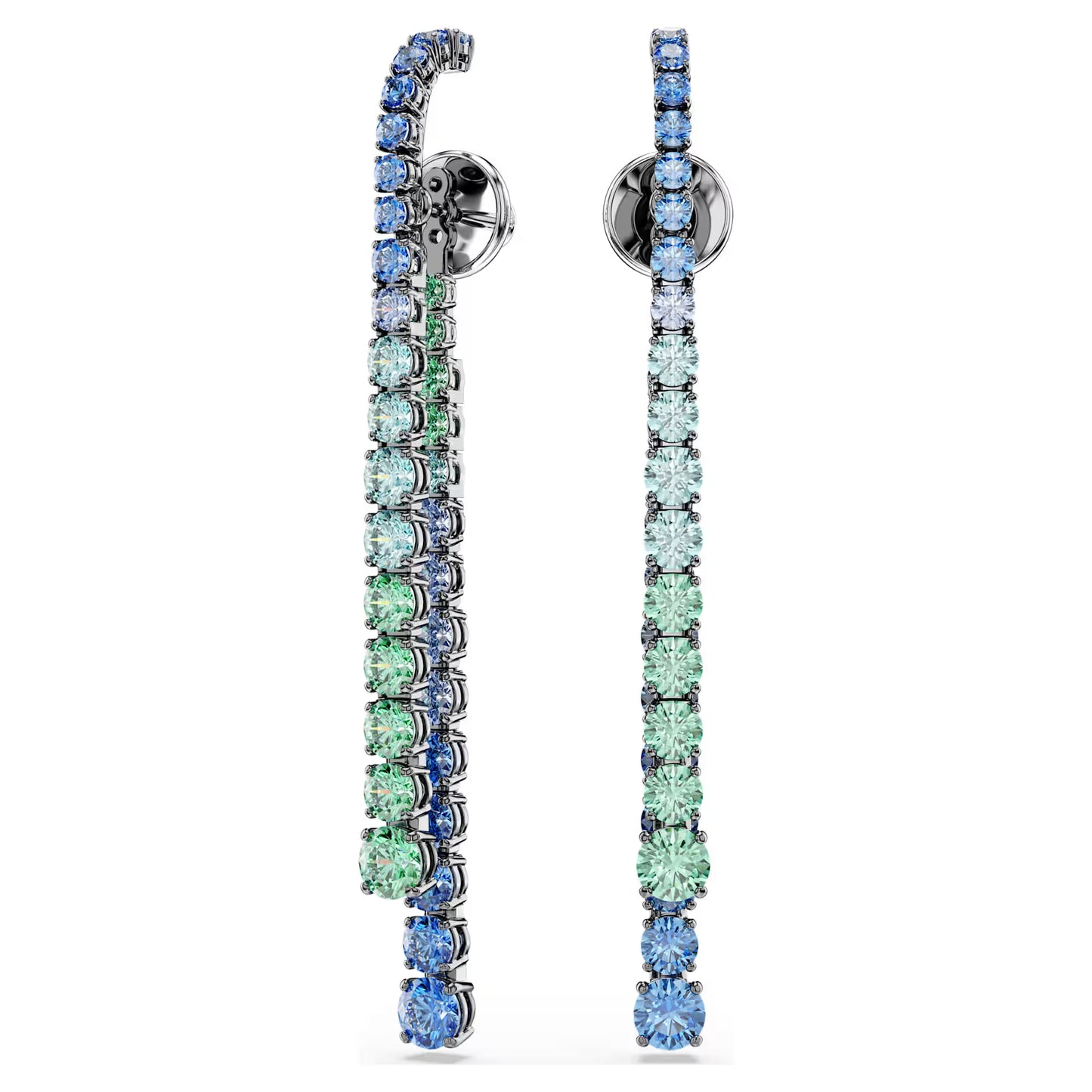 Matrix drop earrings, Gradient of round cuts, Multicoloured, Ruthenium plated