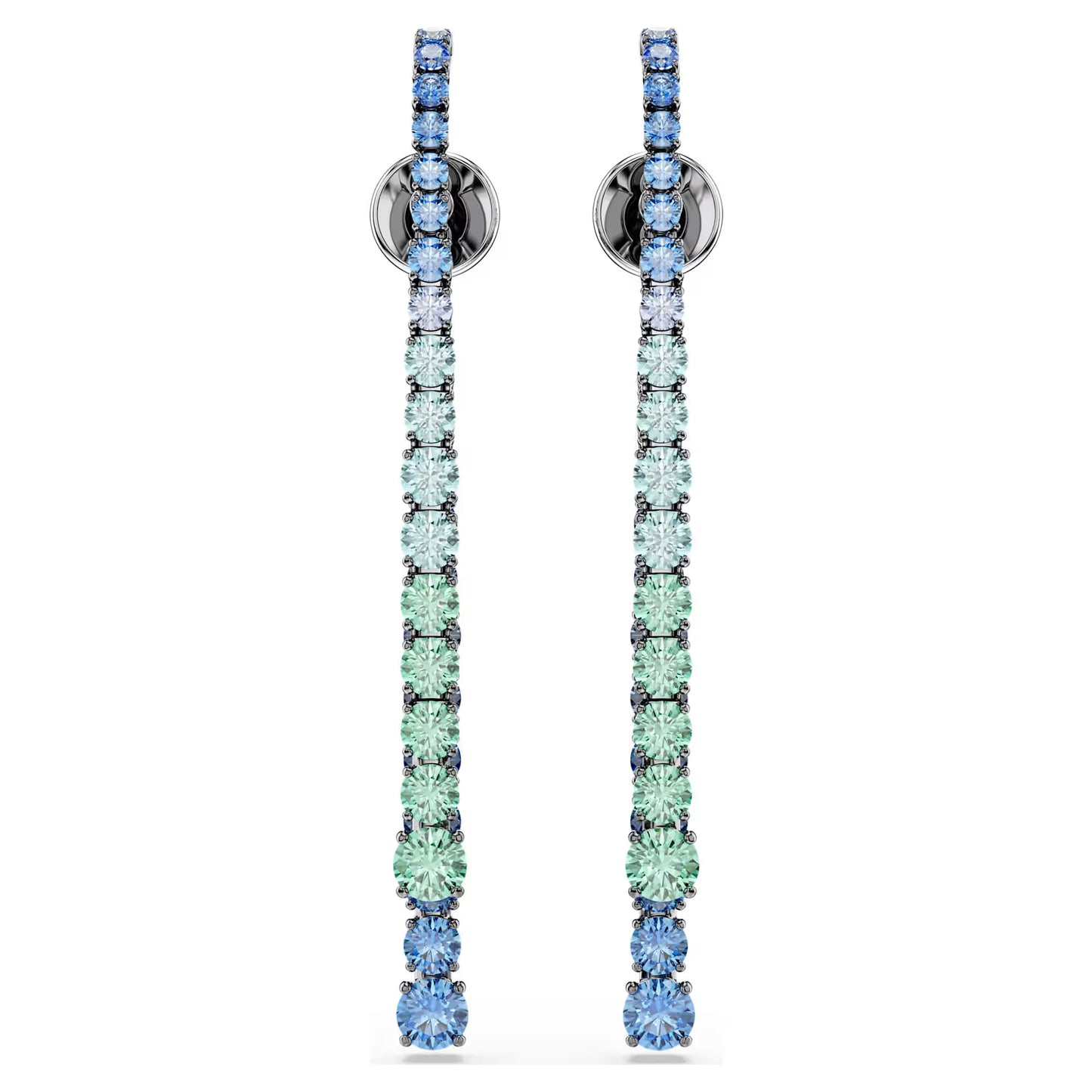 Matrix drop earrings, Gradient of round cuts, Multicoloured, Ruthenium plated