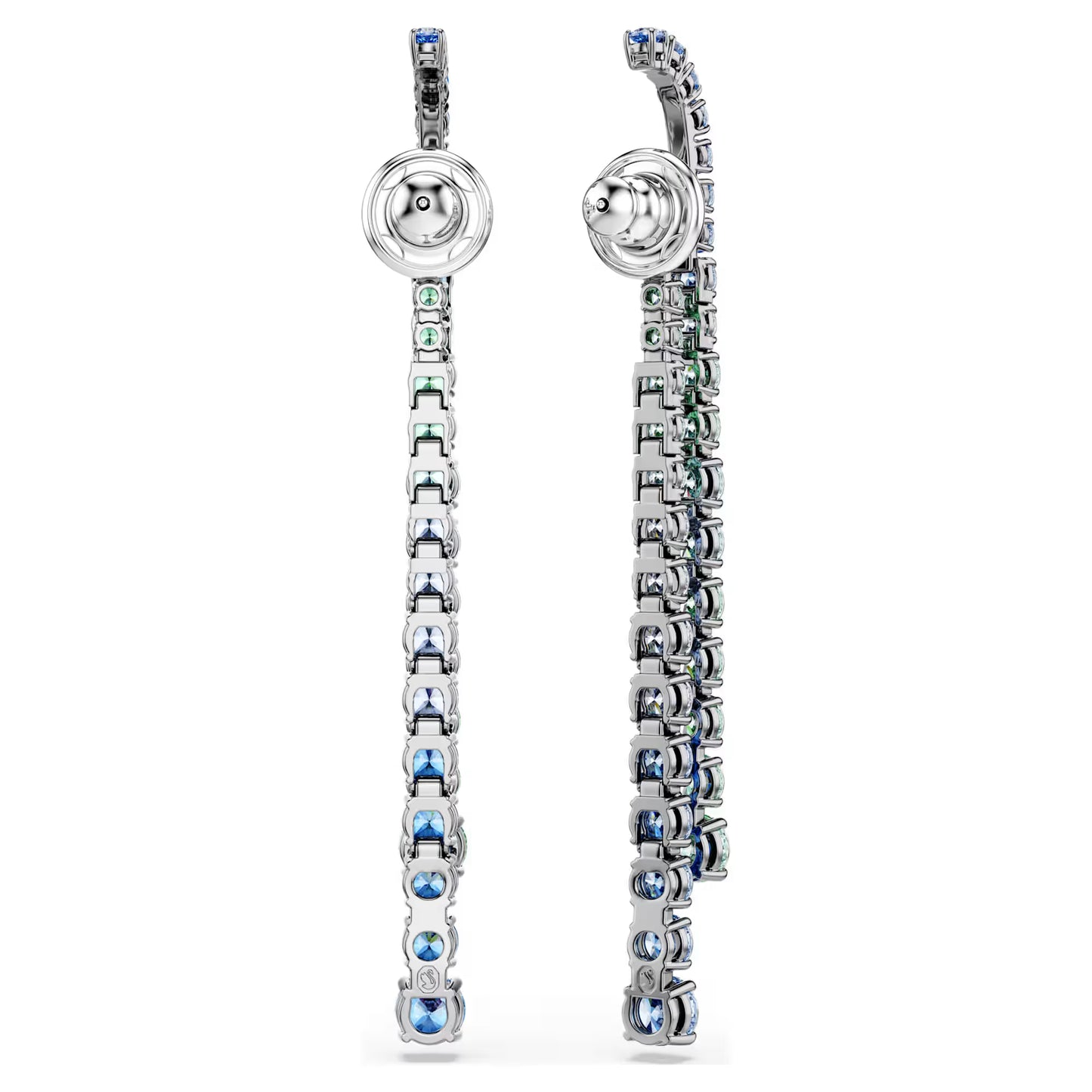 Matrix drop earrings, Gradient of round cuts, Multicoloured, Ruthenium plated
