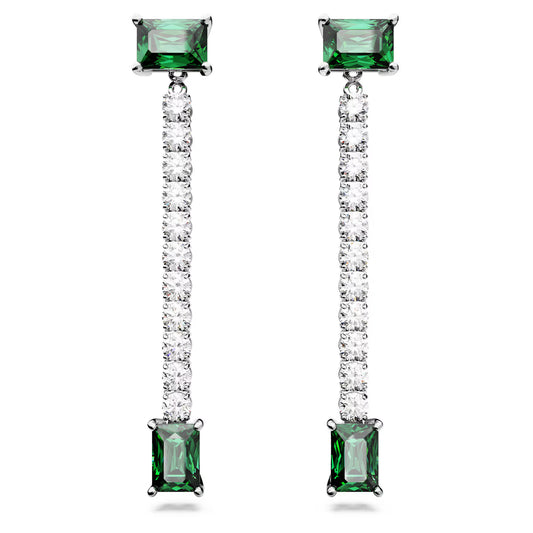 Matrix drop earrings, Mixed cuts, Green, Rhodium