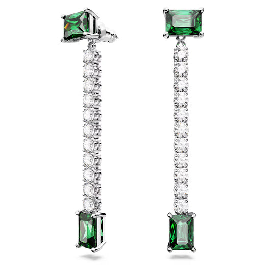 Matrix drop earrings, Mixed cuts, Green, Rhodium