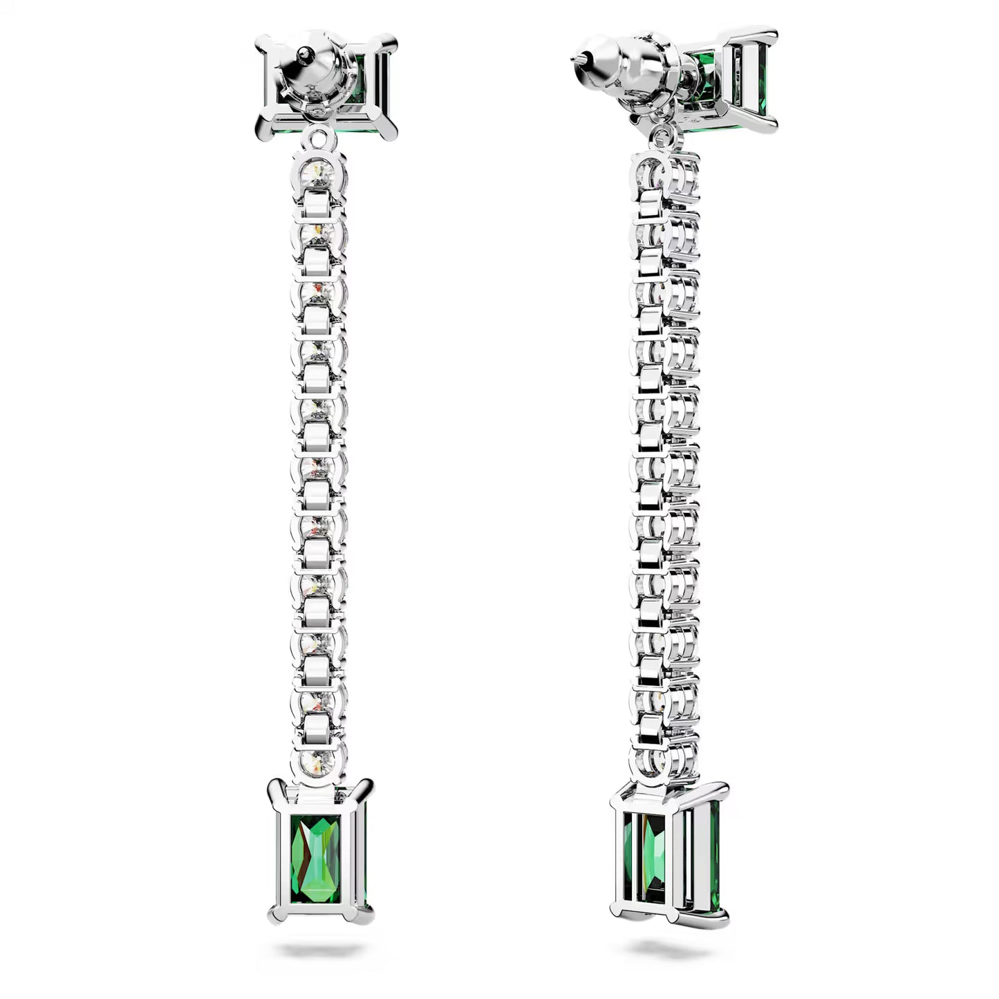 Matrix drop earrings, Mixed cuts, Green, Rhodium