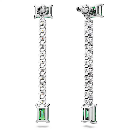 Matrix drop earrings, Mixed cuts, Green, Rhodium