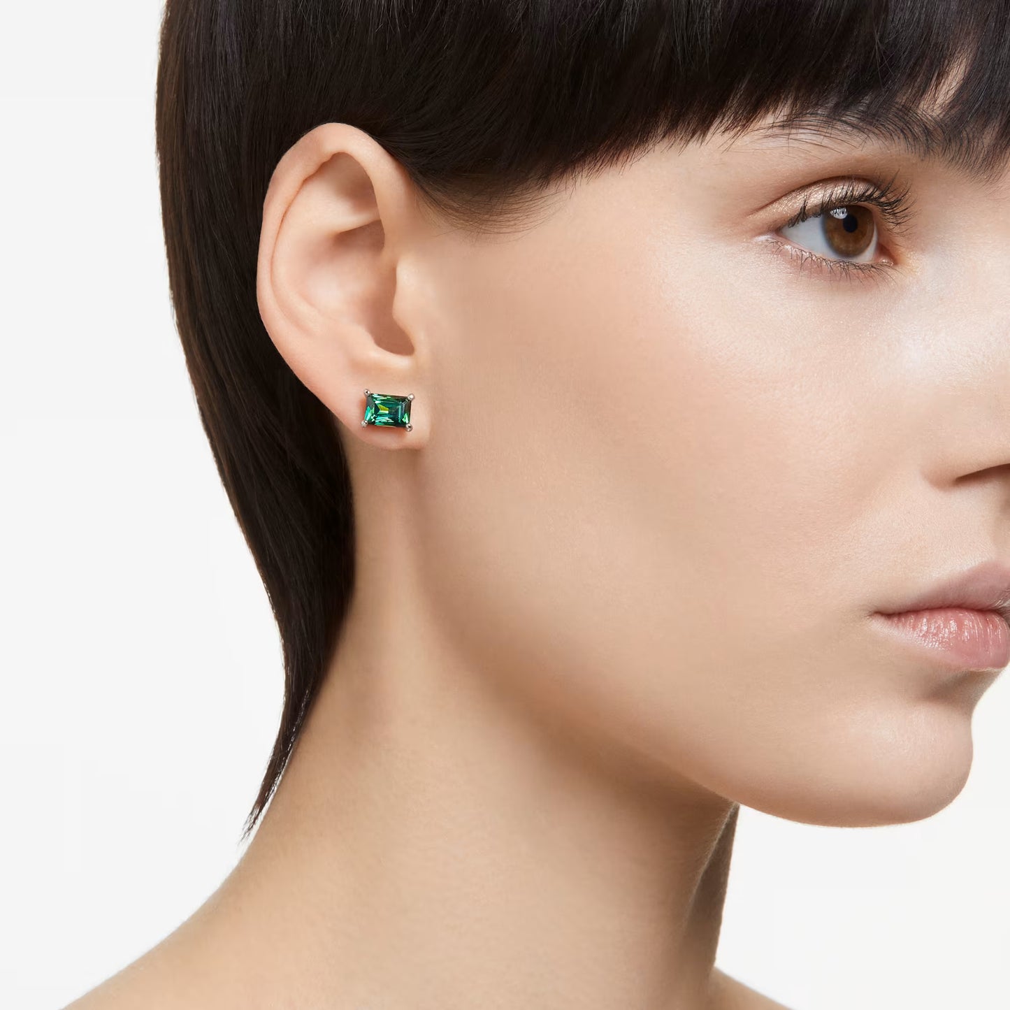 Matrix drop earrings, Mixed cuts, Green, Rhodium